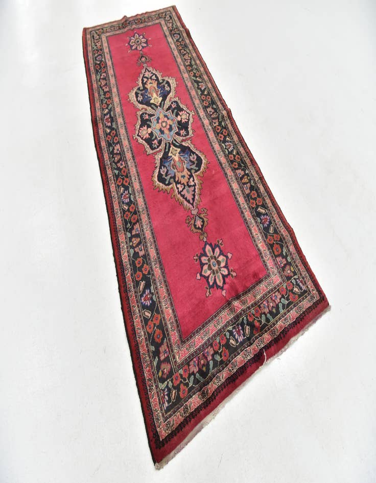 Detail image of  4' x 9' 2  Hand Knotted Hamedan Persian Wool Runner Rug