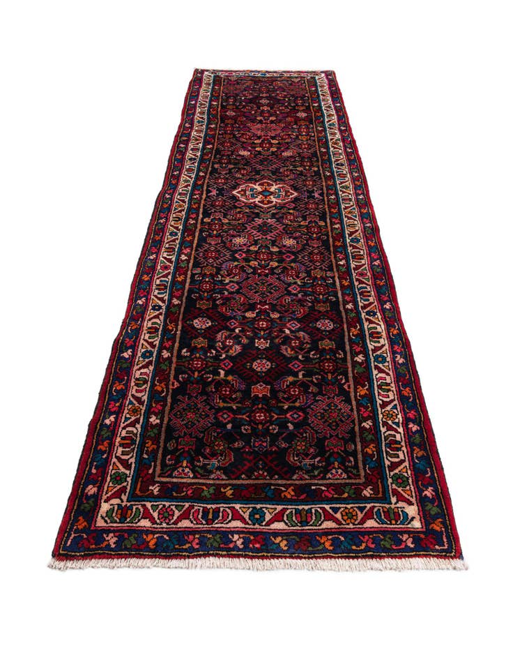 Detail image of  3' 5 x 13'  Hand Knotted Hamedan Persian Wool Runner Rug