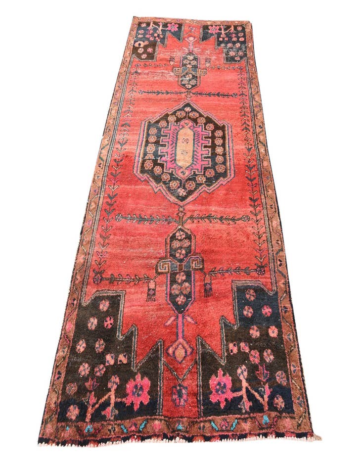 Detail image of  4' 2 x 8' 8  Hand Knotted Hamedan Persian Wool Runner Rug