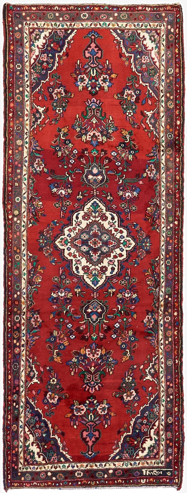  3' 8 x 10'  Hand Knotted Hamedan Persian Wool Runner Rug