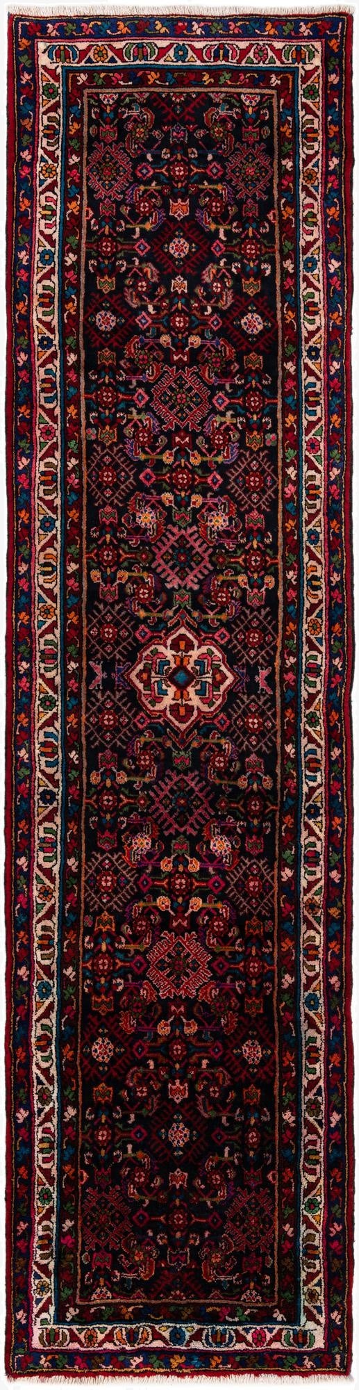 3' 5 x 13'  Hand Knotted Hamedan Persian Wool Runner Rug