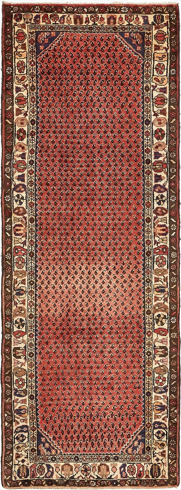  3' 8 x 9' 9  Hand Knotted Hamedan Persian Wool Runner Rug