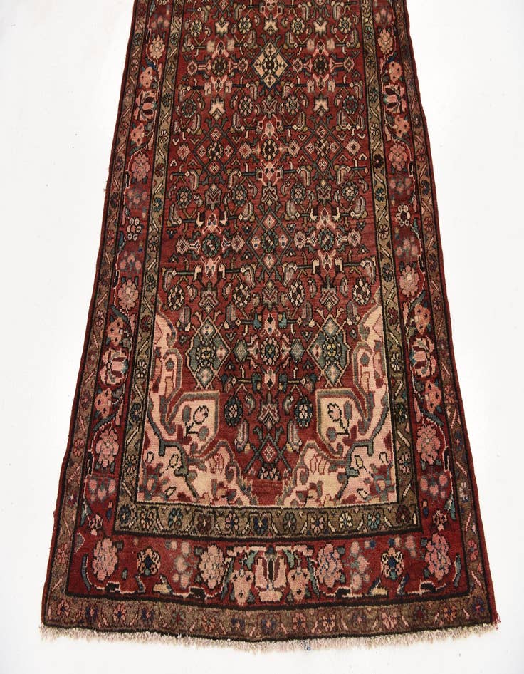 Detail image of  4' x 9' 7  Hand Knotted Hossainabad Persian Wool Runner Rug