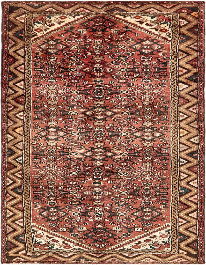 A 10 ft red wool runner rug with a traditional Persian botanical and tribal pattern, ideal for a hallway.
