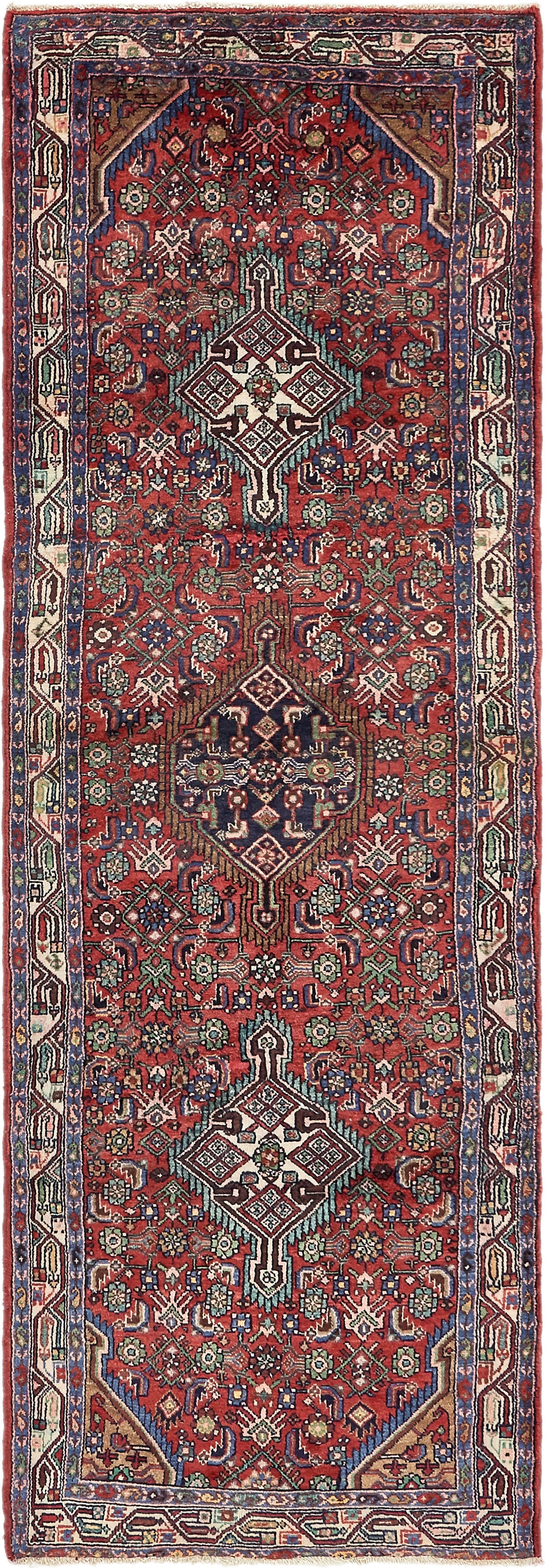  3' 6 x 10' 7  Hand Knotted Hossainabad Persian Wool Runner Rug