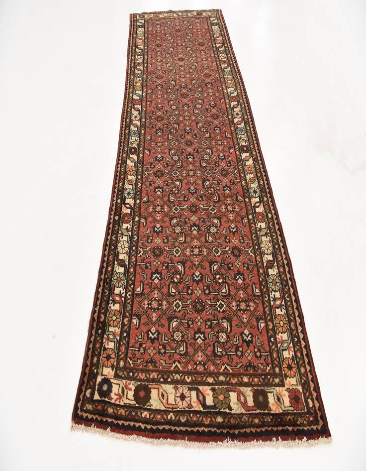 Detail image of  4' x 9' 10  Hand Knotted Hossainabad Persian Wool Runner Rug