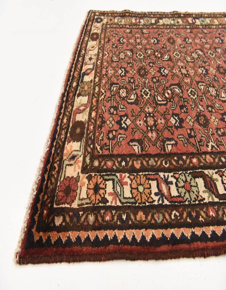 Detail image of  4' x 9' 10  Hand Knotted Hossainabad Persian Wool Runner Rug
