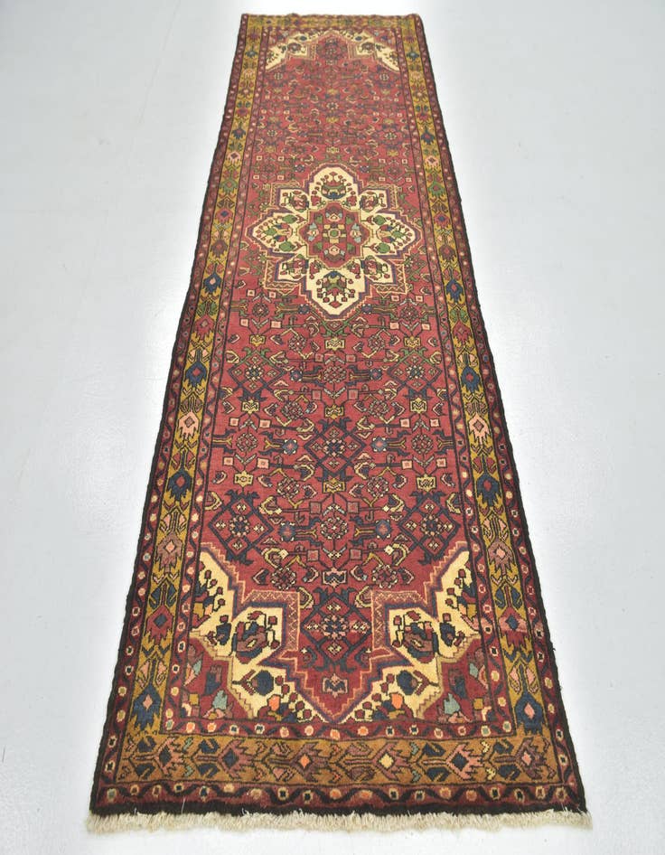 Detail image of  4' x 10' 2  Hand Knotted Hossainabad Persian Wool Runner Rug