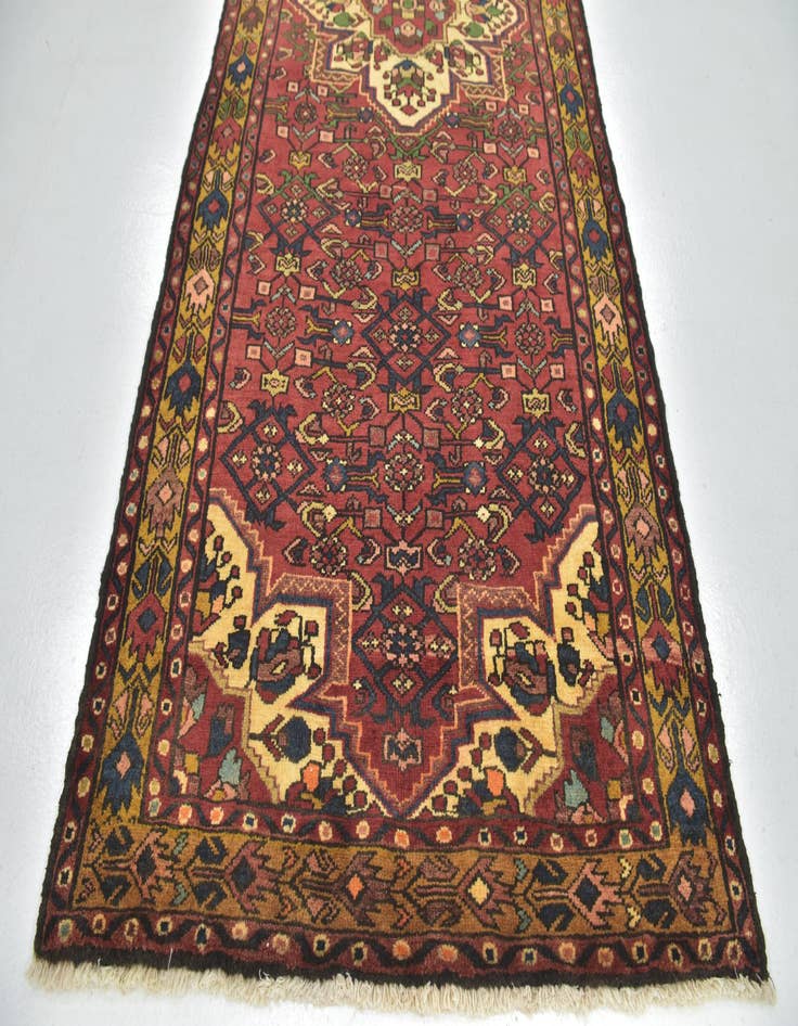 Detail image of  4' x 10' 2  Hand Knotted Hossainabad Persian Wool Runner Rug