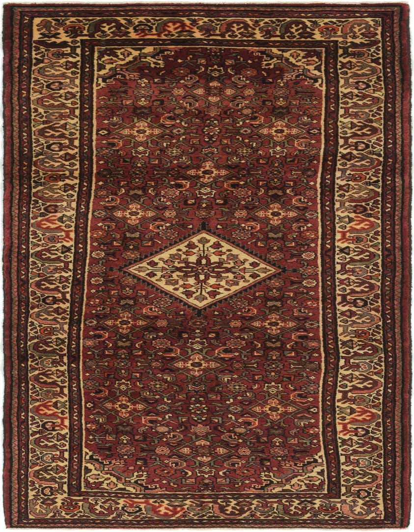 A 10 Ft red Persian runner rug with a traditional medallion pattern and intricate tribal motifs, ideal for a hallway.