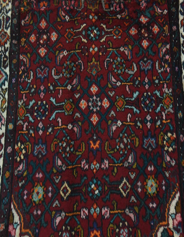 Detail image of  4' x 10' 5  Hand Knotted Hossainabad Persian Wool Runner Rug