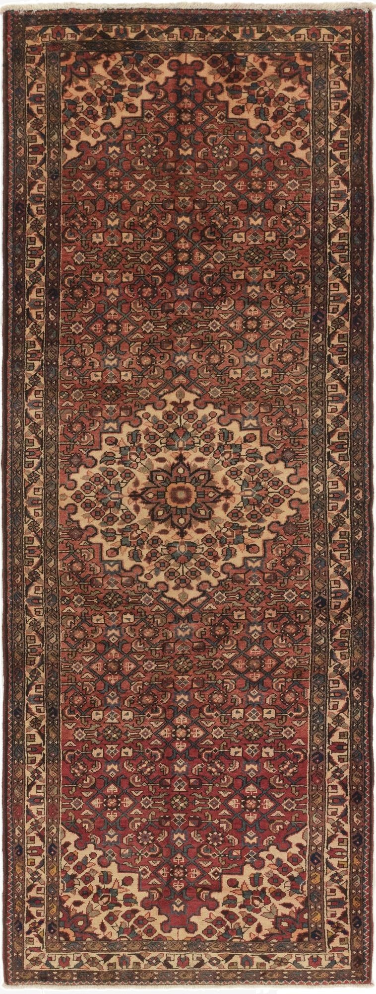  3' 9 x 10' 4  Hand Knotted Hossainabad Persian Wool Runner Rug