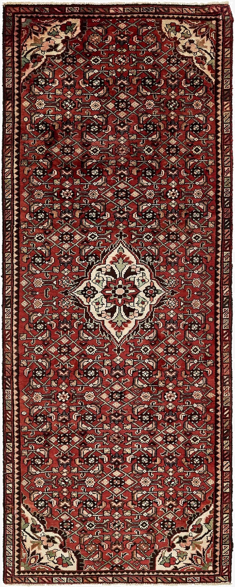  3' 11 x 10' 1  Hand Knotted Hossainabad Persian Wool Runner Rug