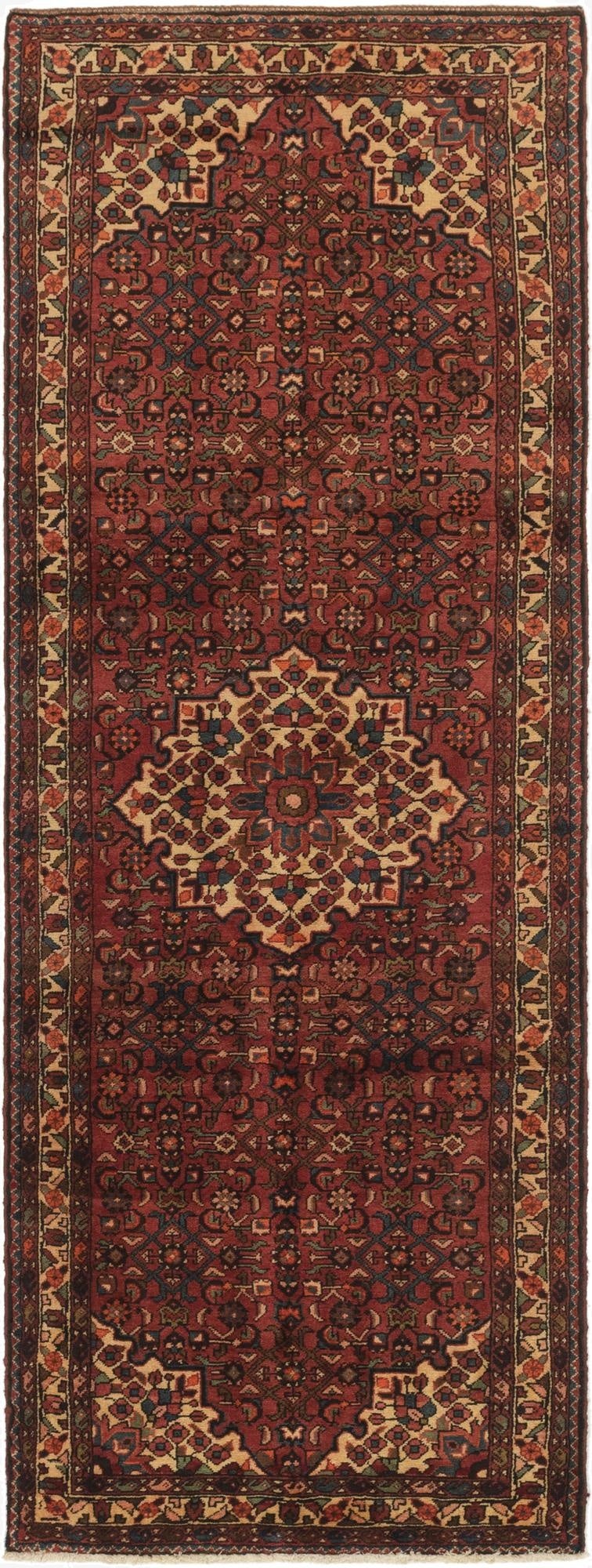  3' 7 x 10' 5  Hand Knotted Hossainabad Persian Wool Runner Rug