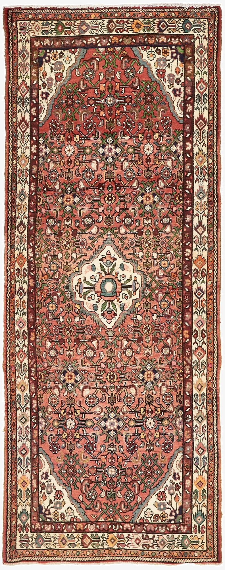  3' 10 x 9' 6  Hand Knotted Hossainabad Persian Wool Runner Rug