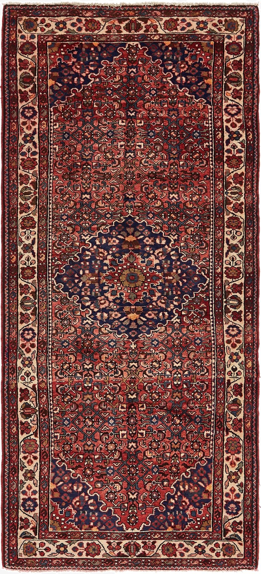  4' x 9' 6  Hand Knotted Hossainabad Persian Wool Runner Rug