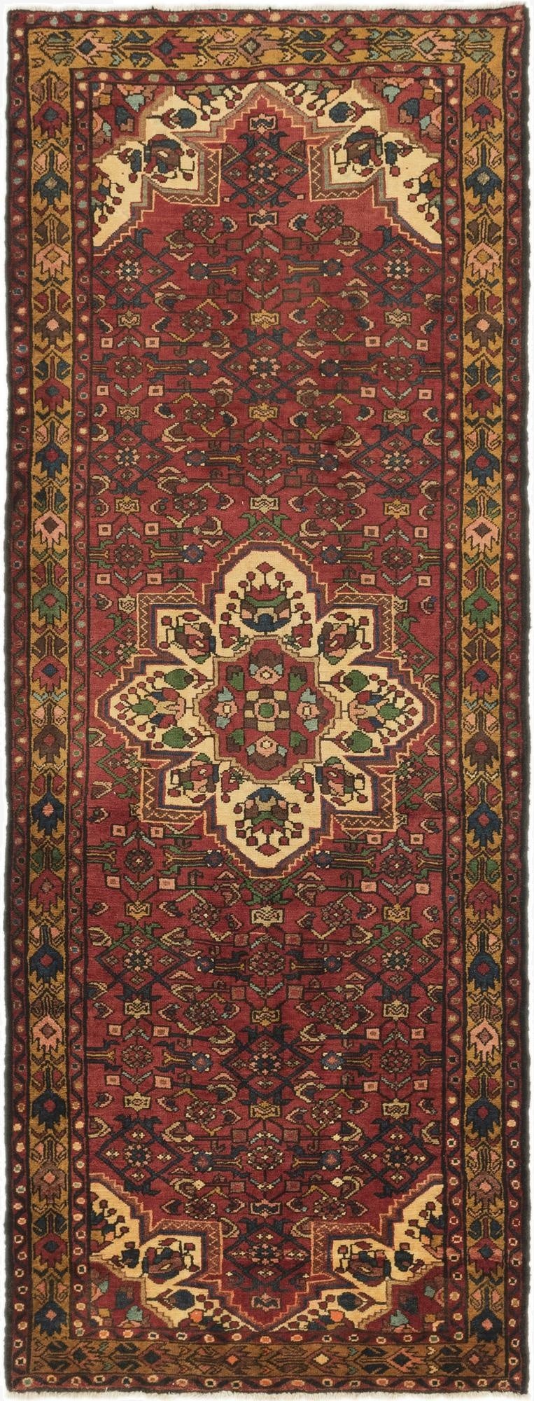  4' x 10' 2  Hand Knotted Hossainabad Persian Wool Runner Rug