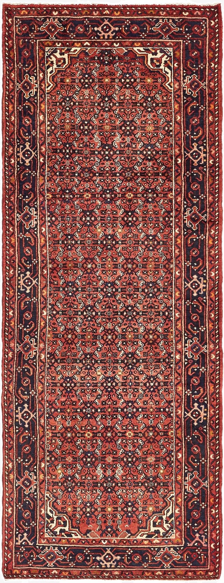  3' 8 x 9' 10  Hand Knotted Hossainabad Persian Wool Runner Rug