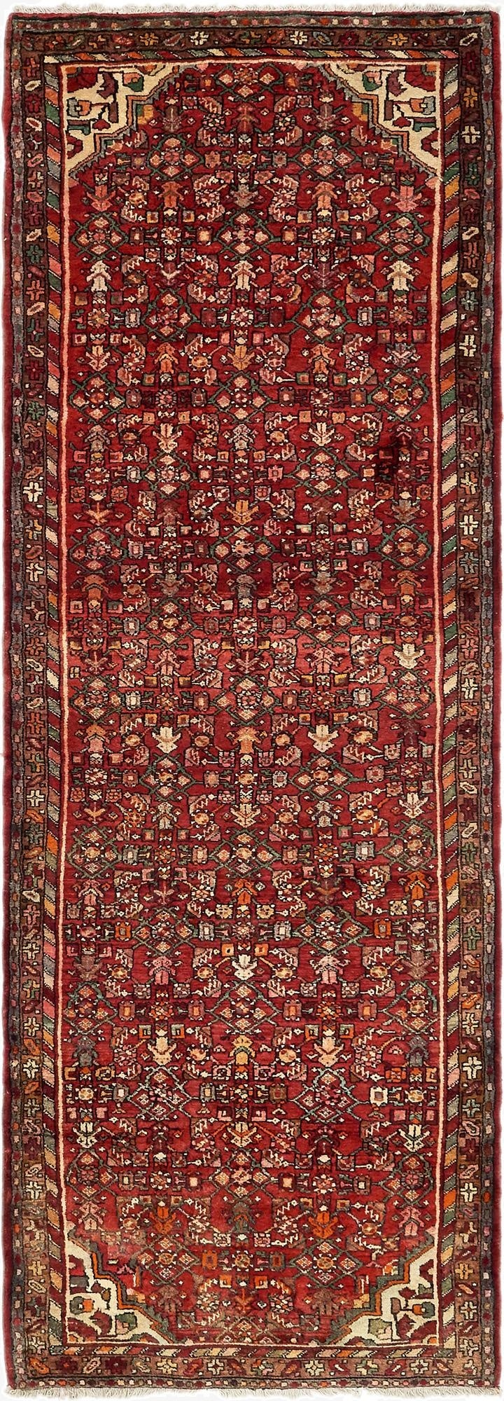  3' 7 x 10' 5  Hand Knotted Hossainabad Persian Wool Runner Rug