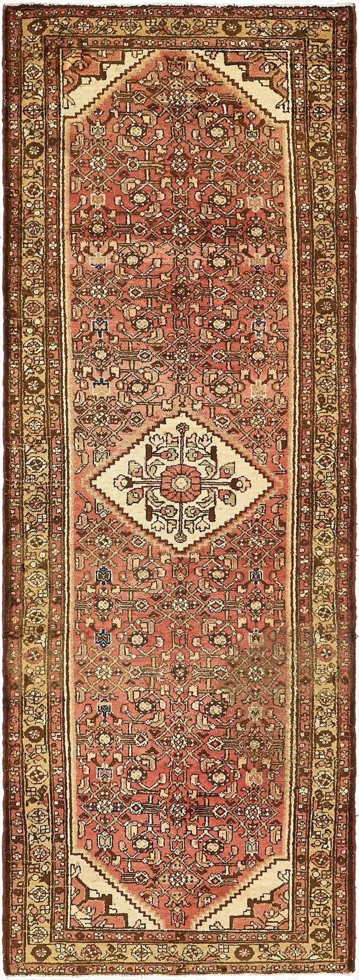  3' 7 x 10'  Hand Knotted Hossainabad Persian Wool Runner Rug
