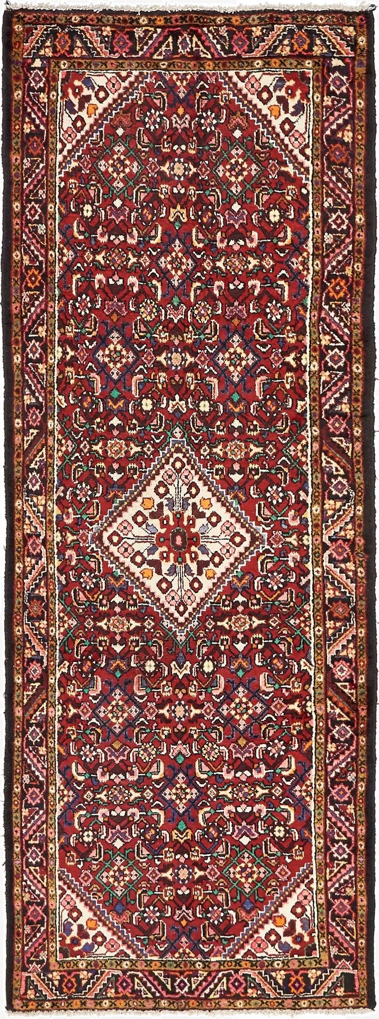  3' 8 x 9' 5  Hand Knotted Hossainabad Persian Wool Runner Rug