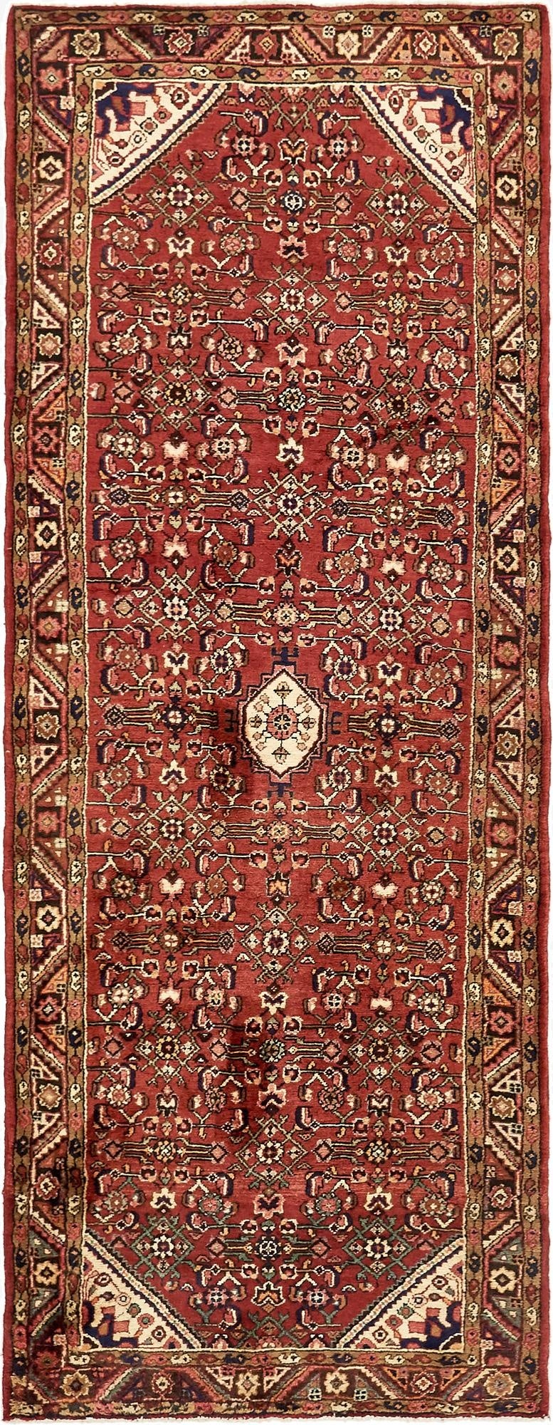  3' 8 x 9' 9  Hand Knotted Hossainabad Persian Wool Runner Rug