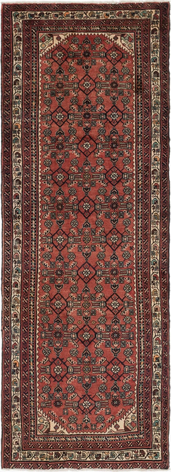  3' 9 x 10'  Hand Knotted Hossainabad Persian Wool Runner Rug