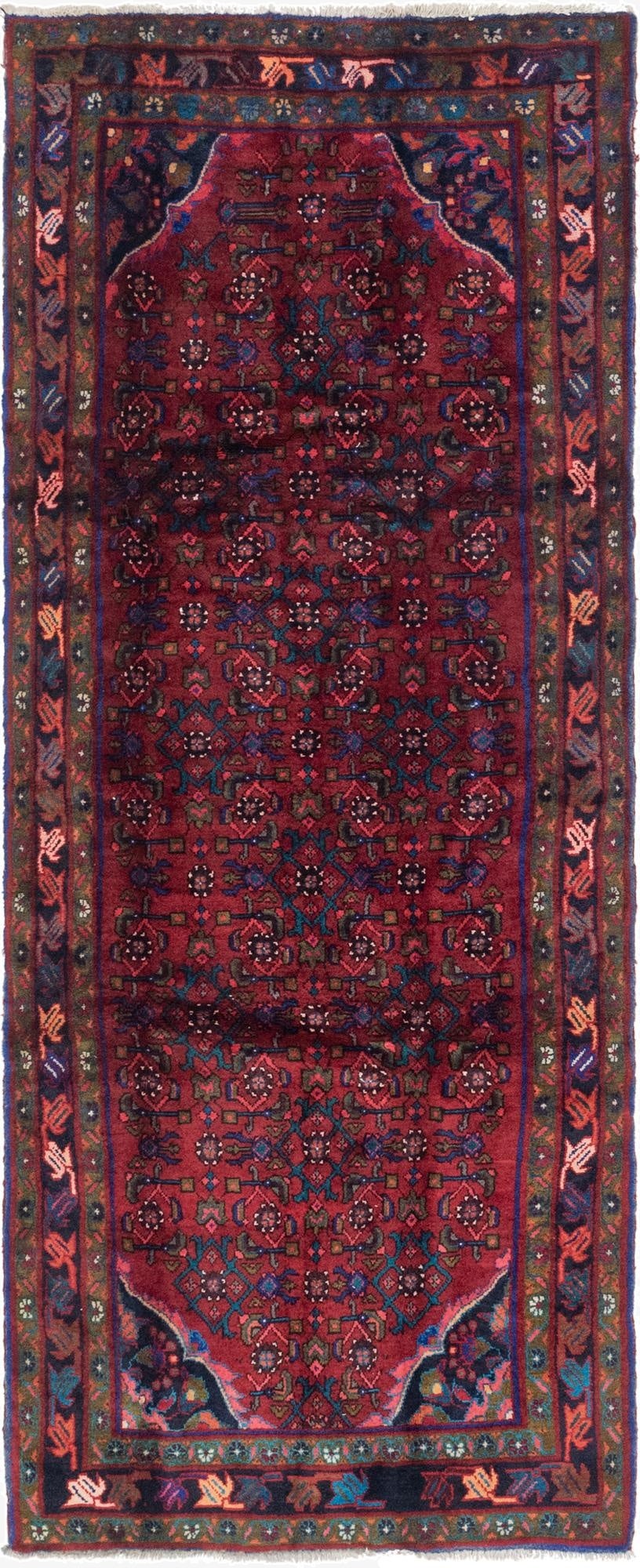  3' 10 x 9' 9  Hand Knotted Hossainabad Persian Wool Runner Rug