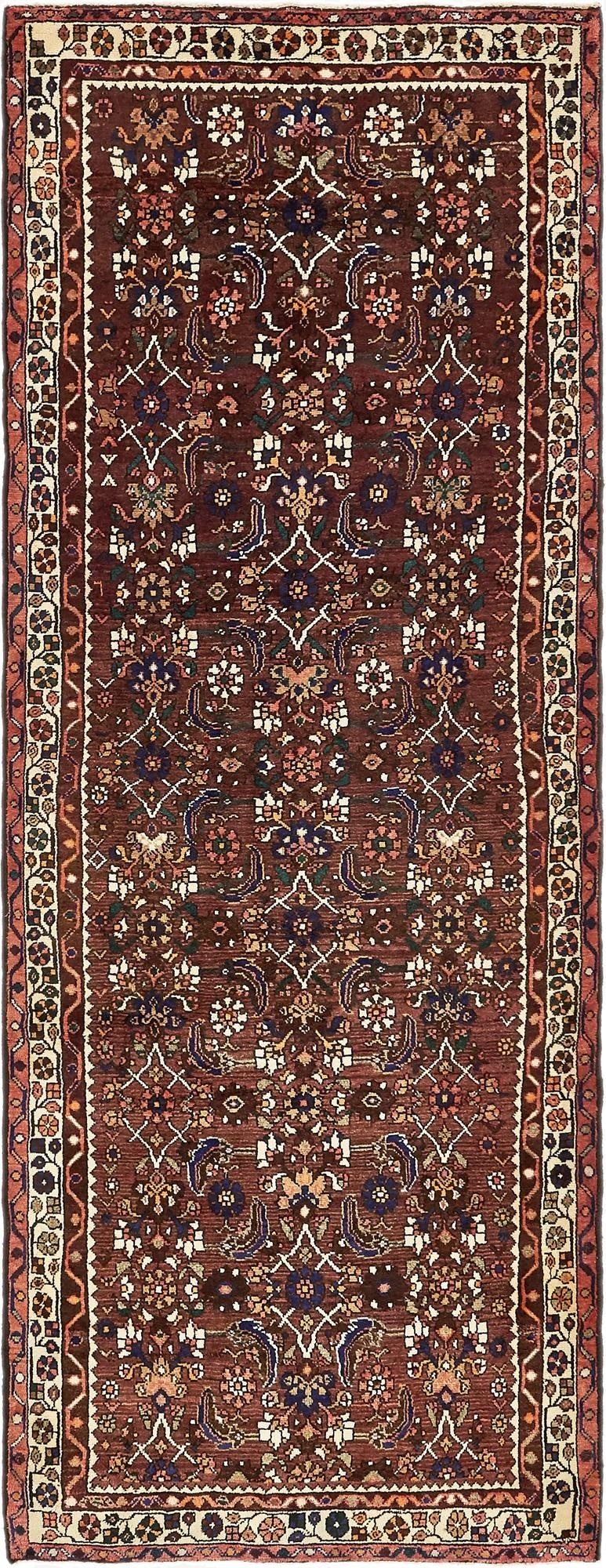  3' 8 x 10' 3  Hand Knotted Hossainabad Persian Wool Runner Rug