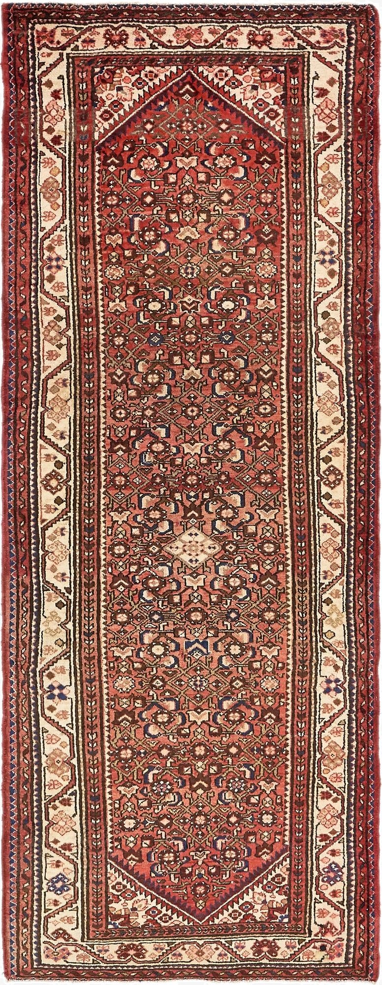  3' 10 x 10' 3  Hand Knotted Hossainabad Persian Wool Runner Rug