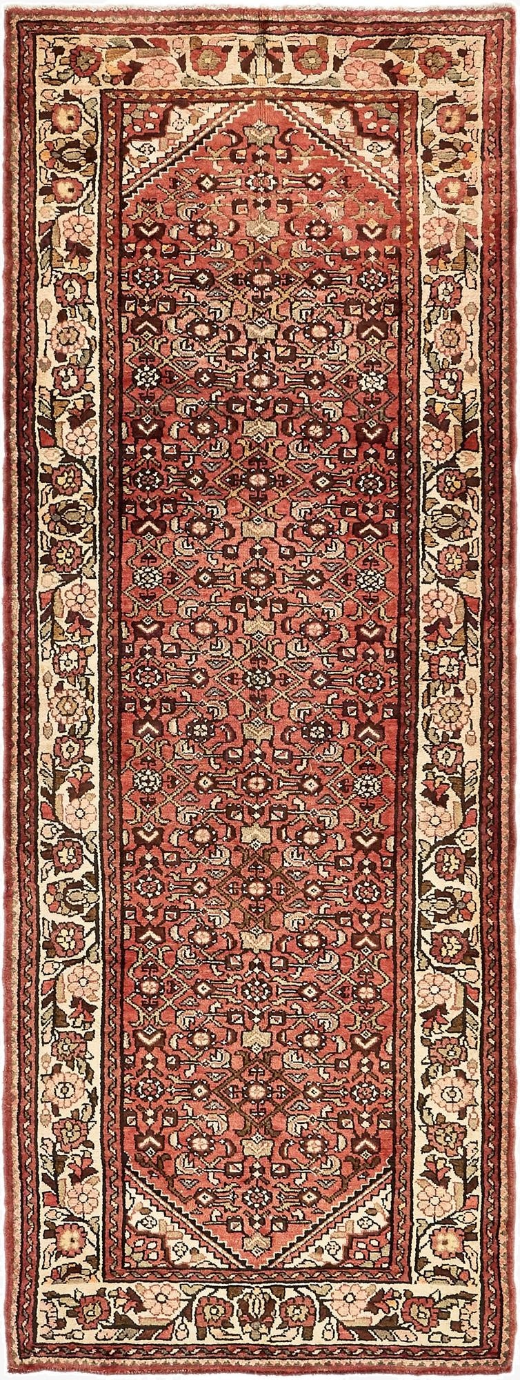  3' 6 x 10' 4  Hand Knotted Hossainabad Persian Wool Runner Rug