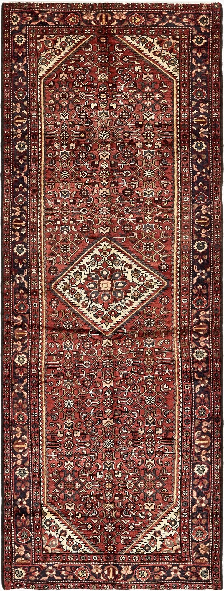  3' 9 x 10' 2  Hand Knotted Hossainabad Persian Wool Runner Rug