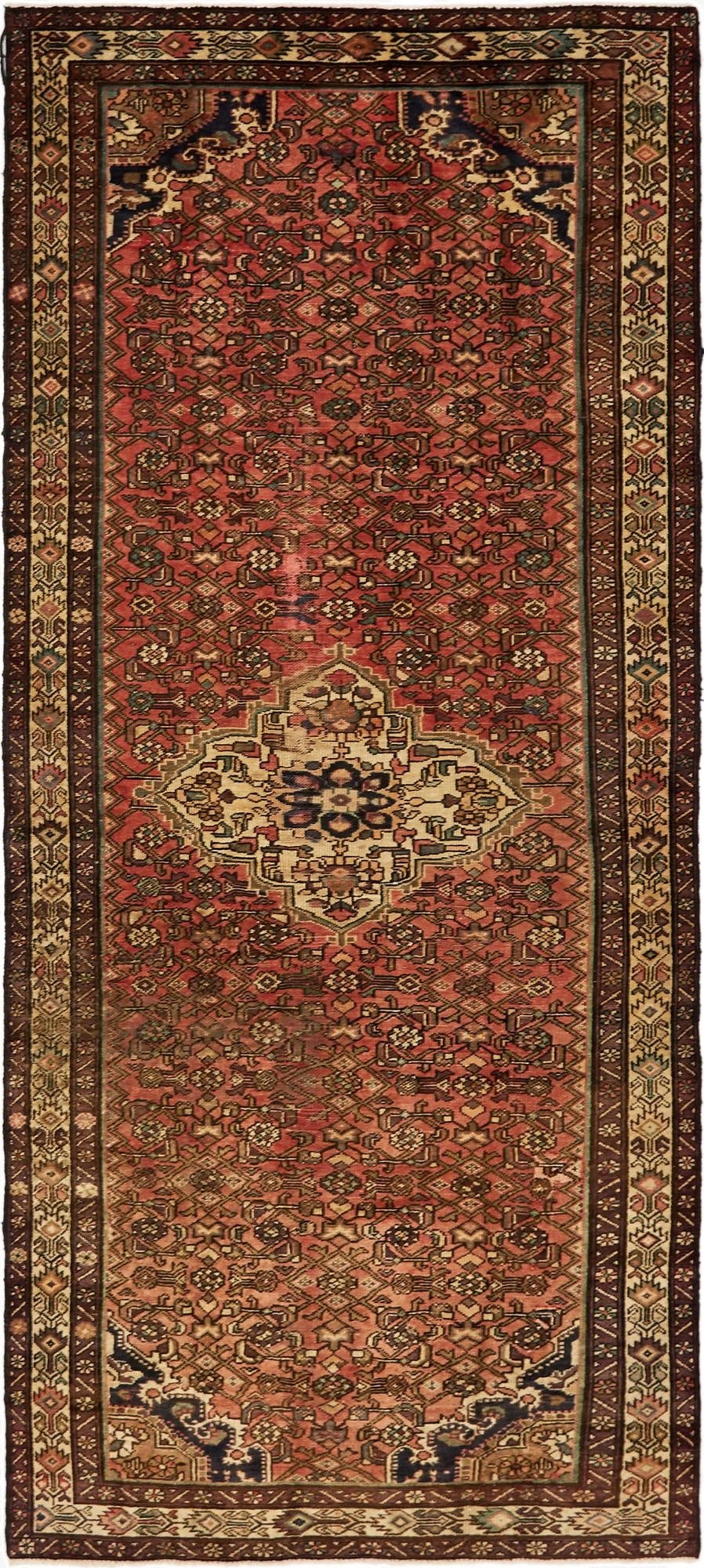  4' 5 x 10' 10  Hand Knotted Hossainabad Persian Wool Runner Rug