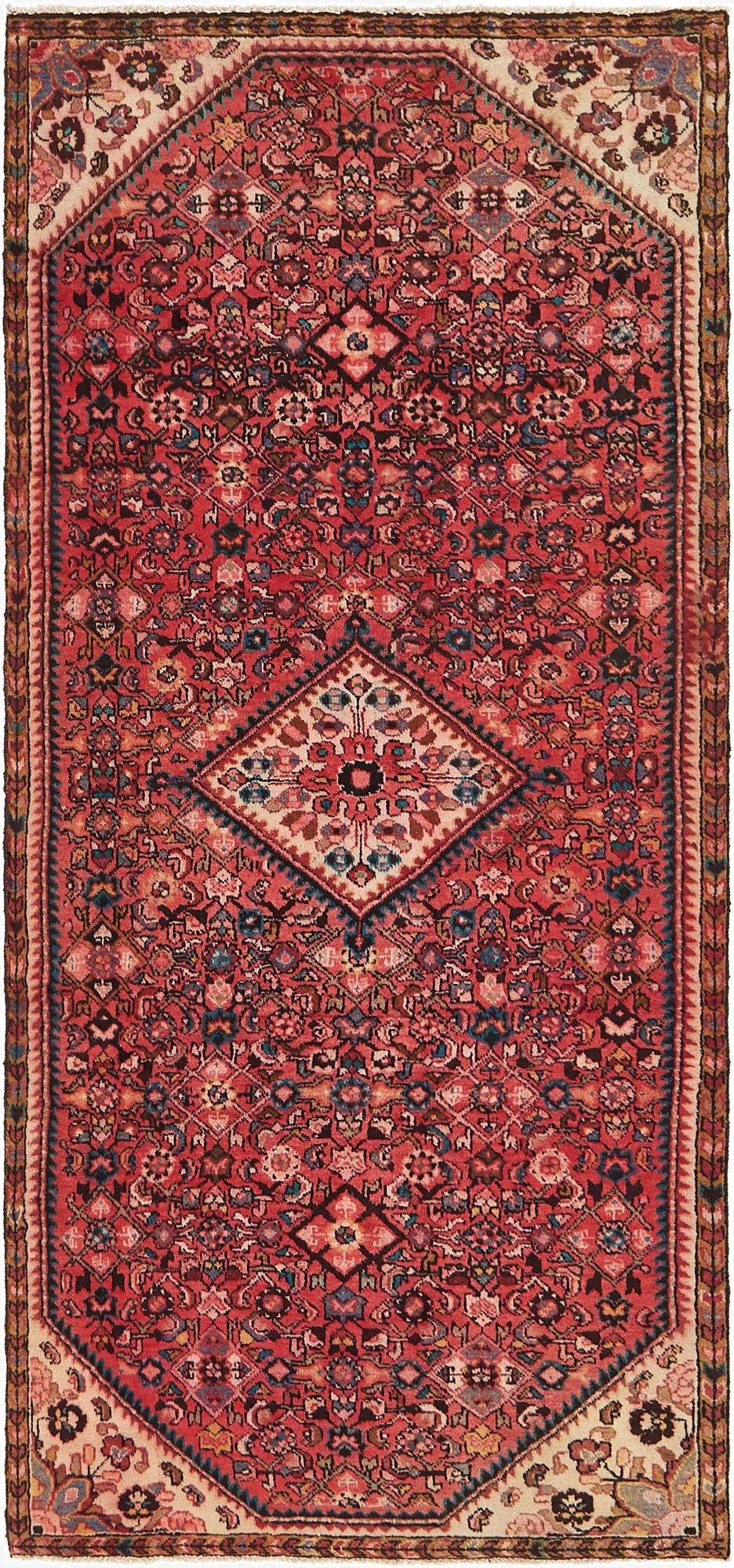  4' x 9' 7  Hand Knotted Hossainabad Persian Wool Runner Rug
