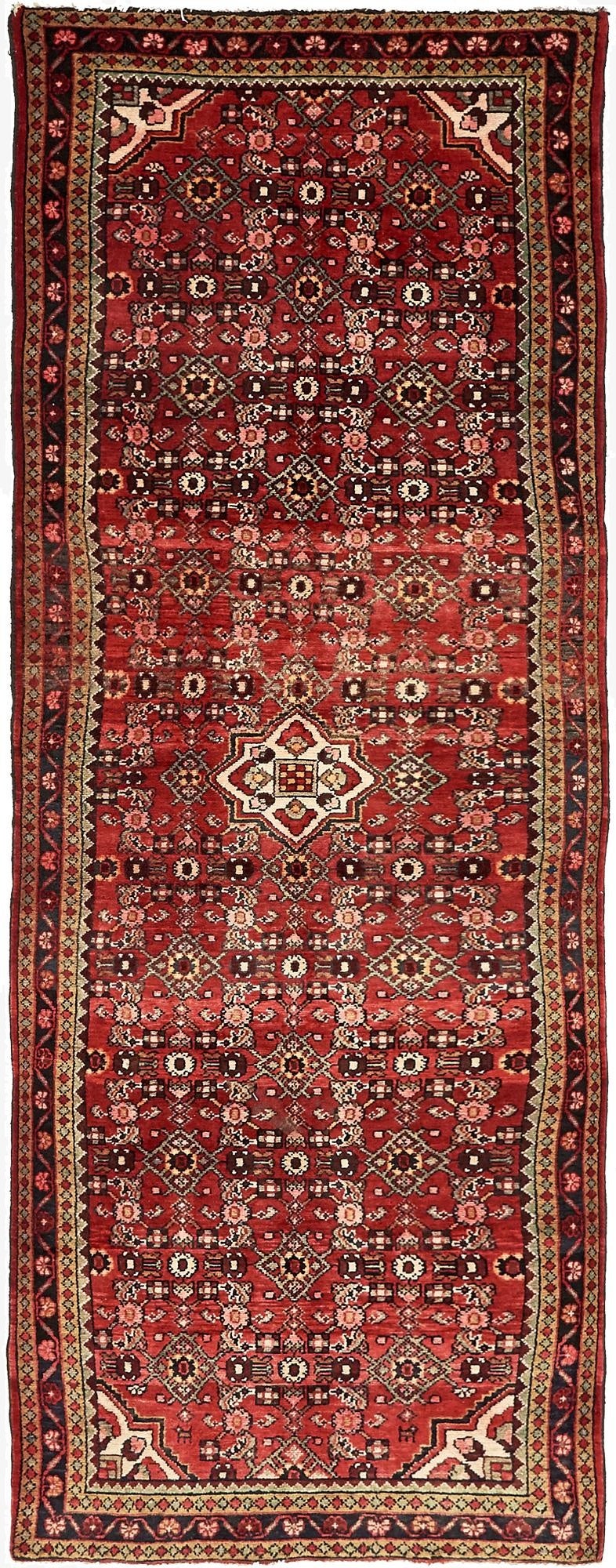  3' 9 x 9' 9  Hand Knotted Hossainabad Persian Wool Runner Rug