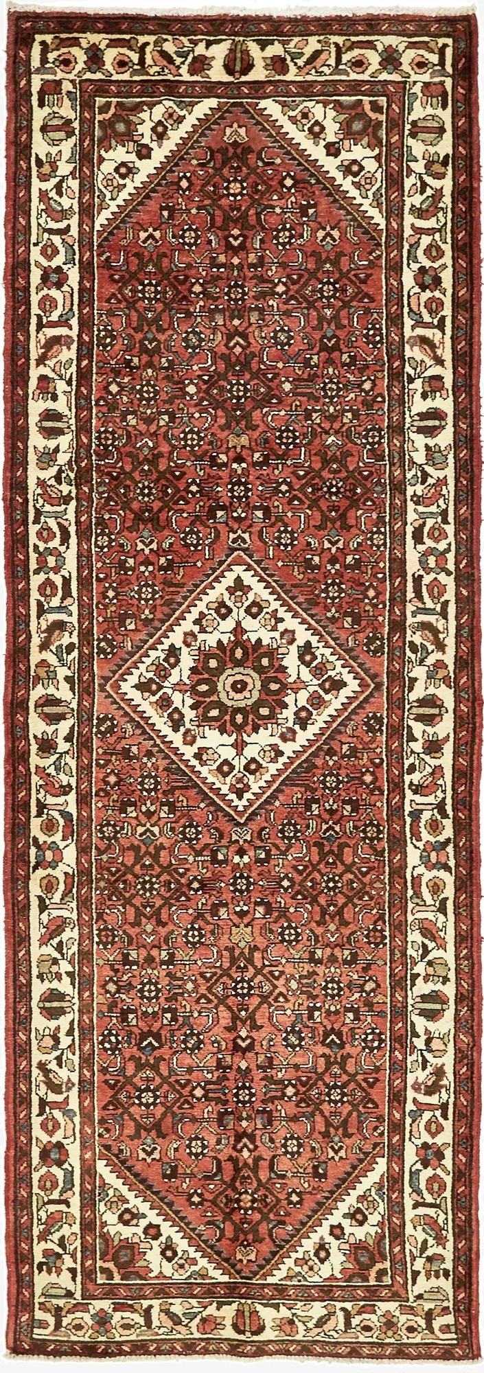  3' 7 x 10' 7  Hand Knotted Hossainabad Persian Wool Runner Rug