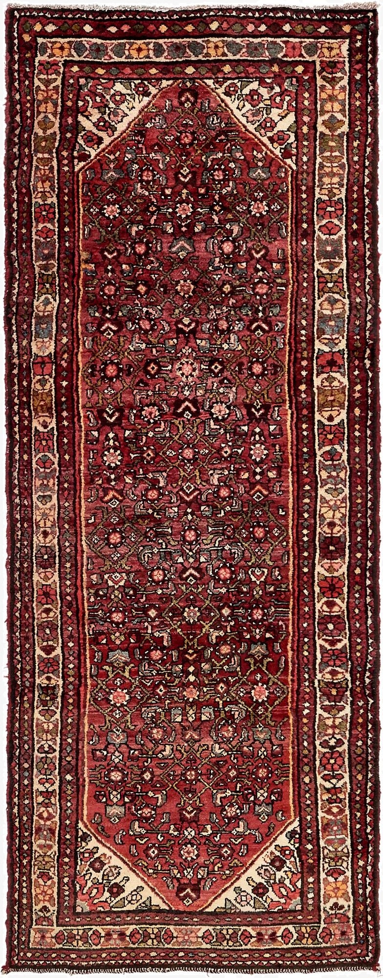  3' 8 x 9' 10  Hand Knotted Hossainabad Persian Wool Runner Rug