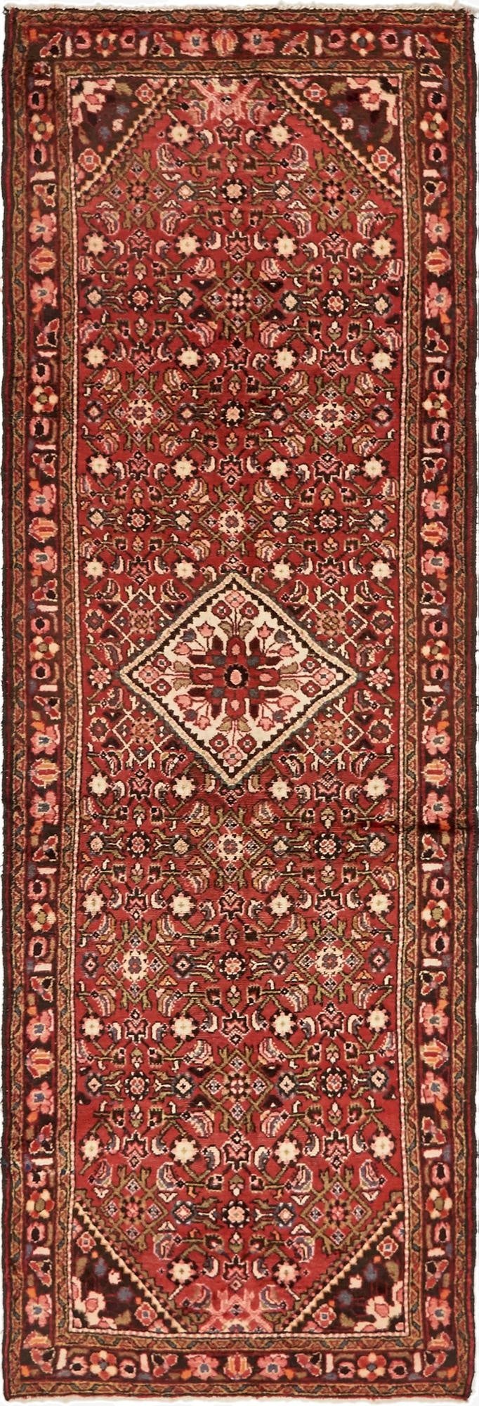  3' 6 x 10' 4  Hand Knotted Hossainabad Persian Wool Runner Rug