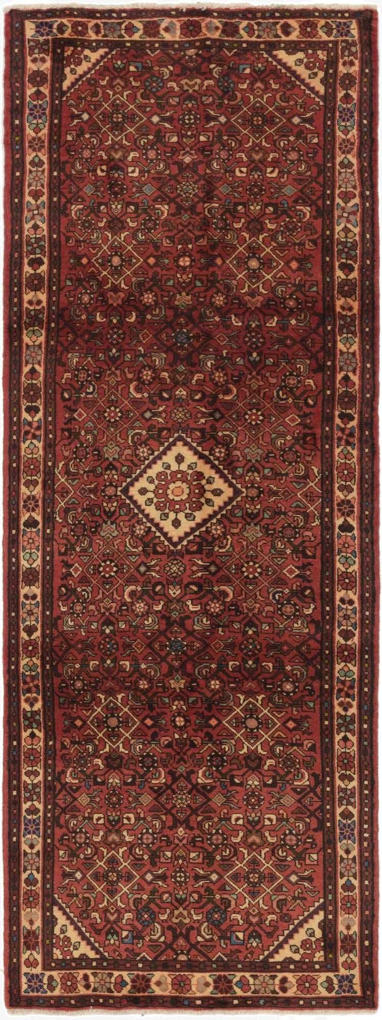  3' 6 x 10' 2  Hand Knotted Hossainabad Persian Wool Runner Rug