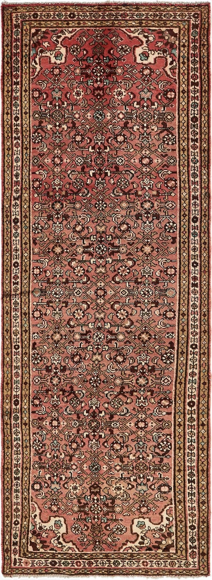  3' 6 x 10' 2  Hand Knotted Hossainabad Persian Wool Runner Rug