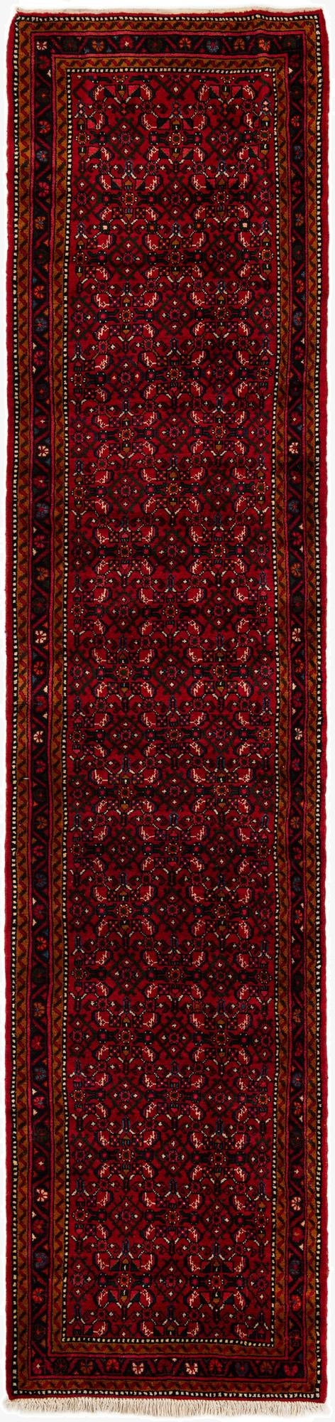  2' 11 x 12' 11  Hand Knotted Hossainabad Persian Wool Runner Rug