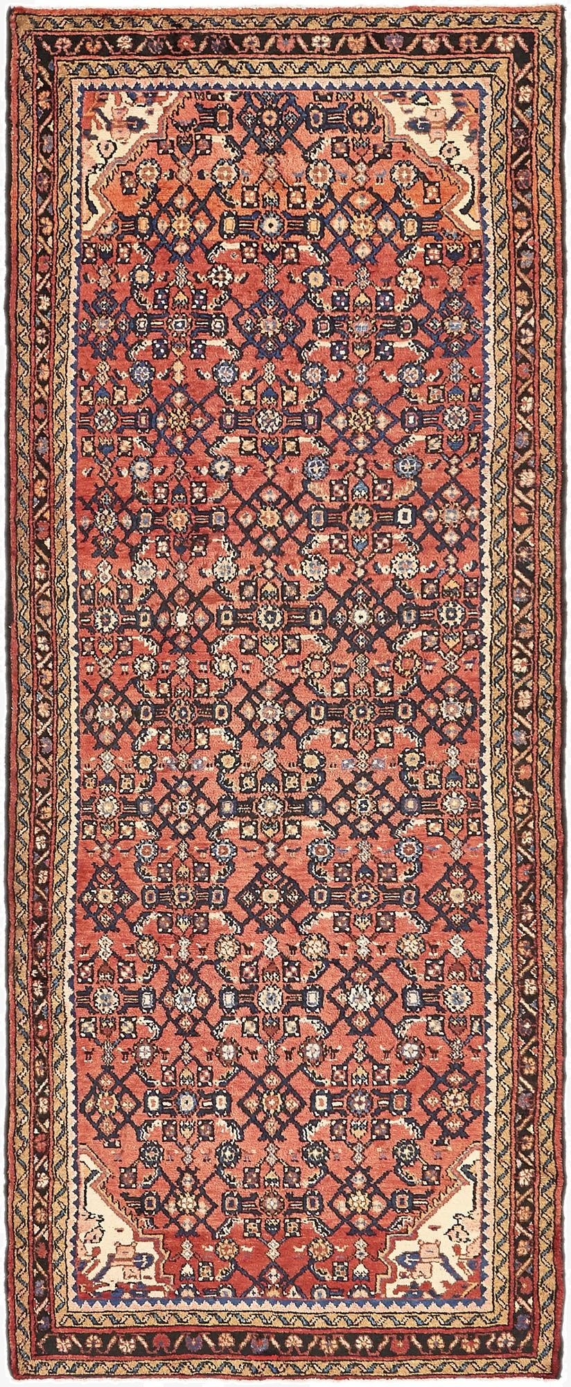 3' 10 x 9' 10  Hand Knotted Hossainabad Persian Wool Runner Rug