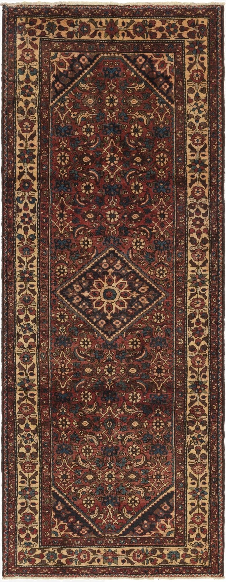  3' 10 x 10' 6  Hand Knotted Hossainabad Persian Wool Runner Rug