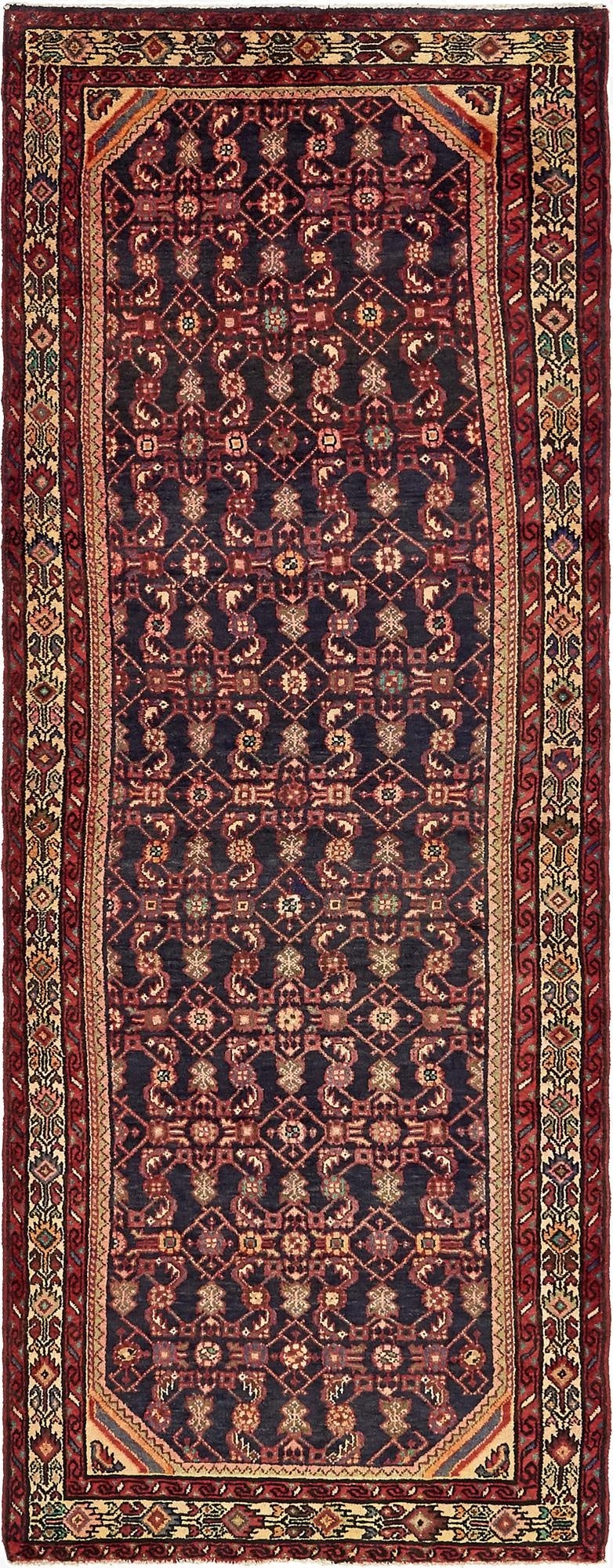  3' 6 x 9' 8  Hand Knotted Hossainabad Persian Wool Runner Rug