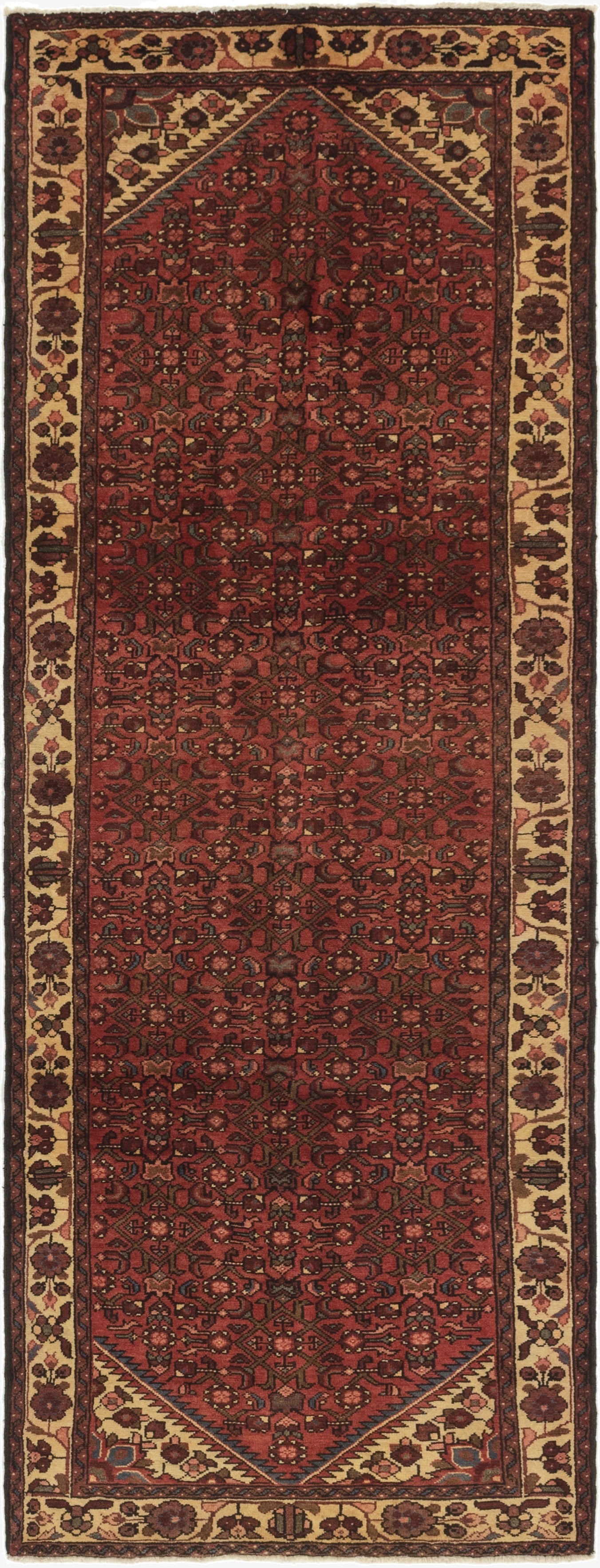  3' 7 x 10' 4  Hand Knotted Hossainabad Persian Wool Runner Rug