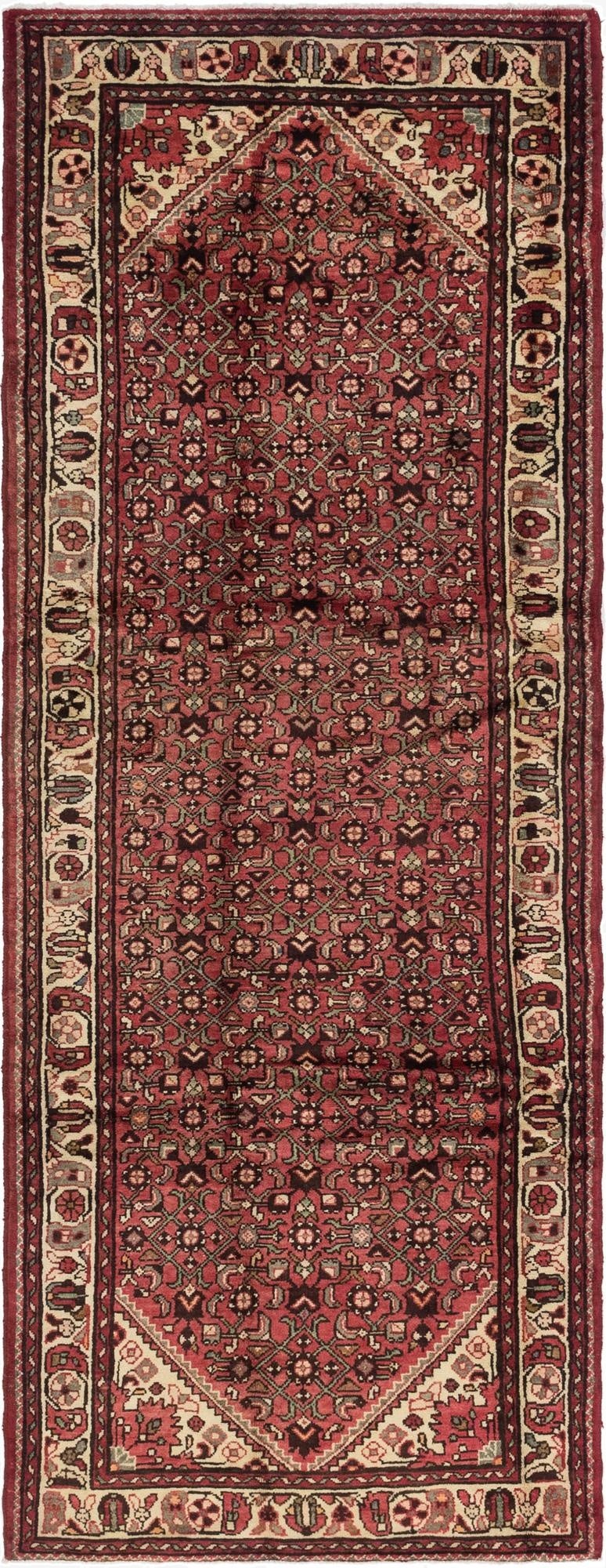  3' 10 x 10' 6  Hand Knotted Hossainabad Persian Wool Runner Rug