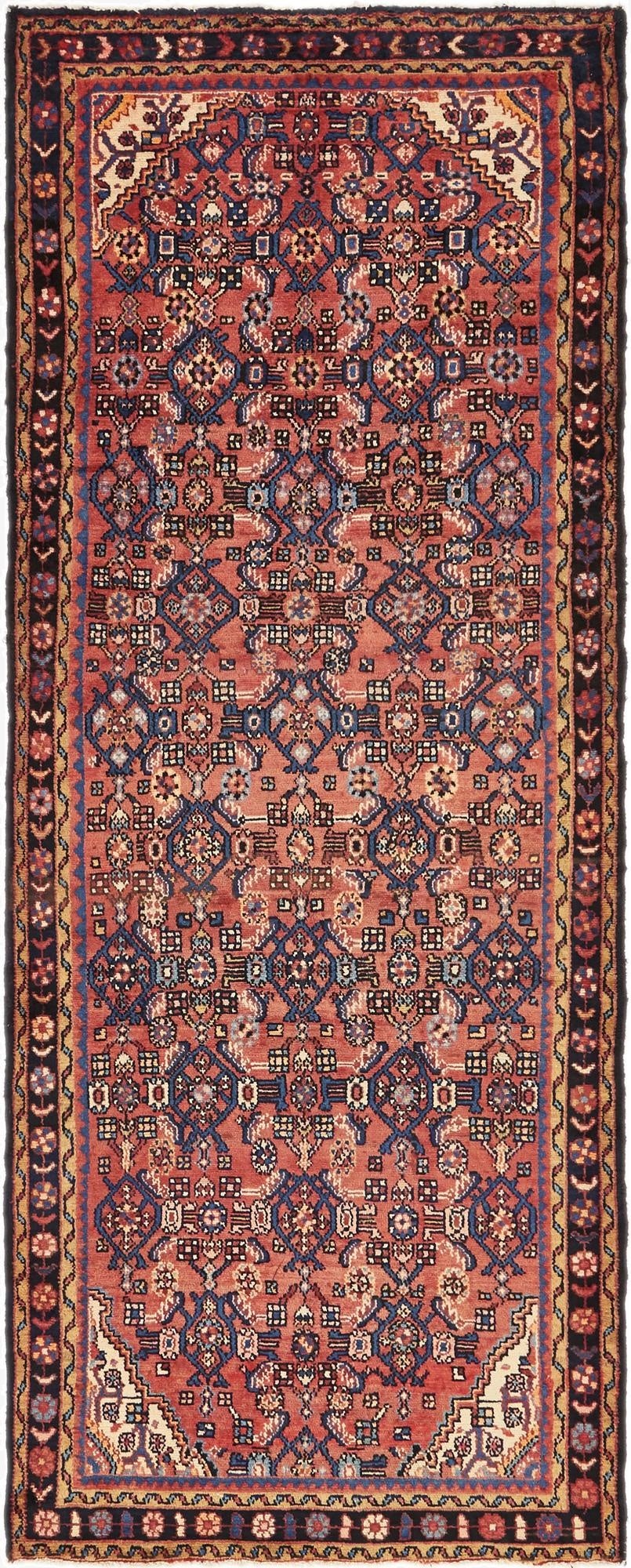 3' 10 x 9' 9  Hand Knotted Hossainabad Persian Wool Runner Rug