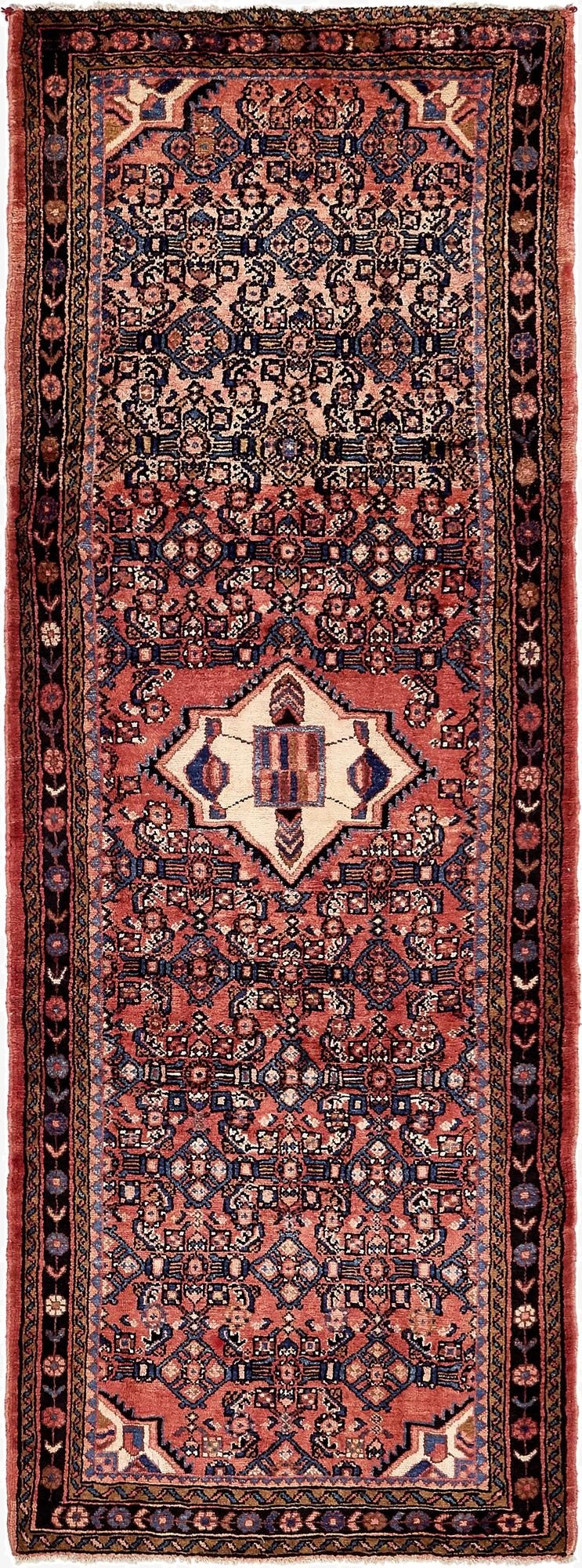  3' 10 x 10'  Hand Knotted Hossainabad Persian Wool Runner Rug