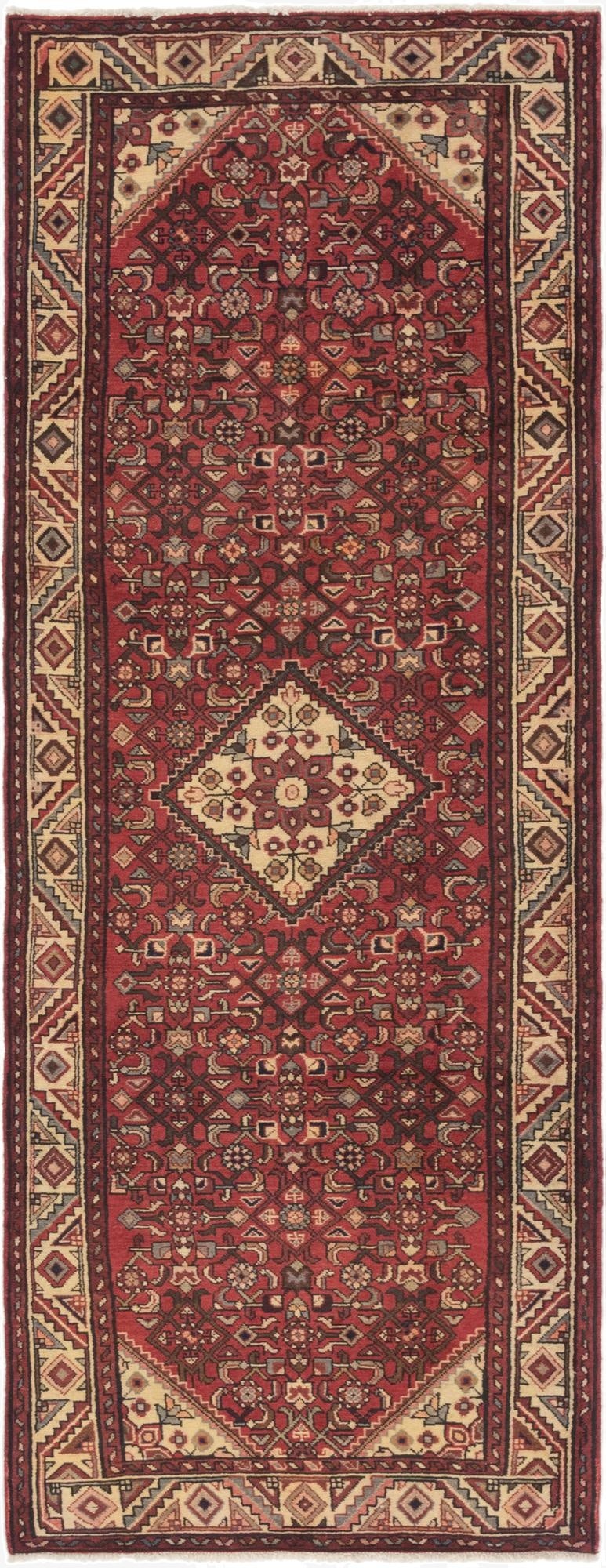  3' 9 x 10' 5  Hand Knotted Hossainabad Persian Wool Runner Rug