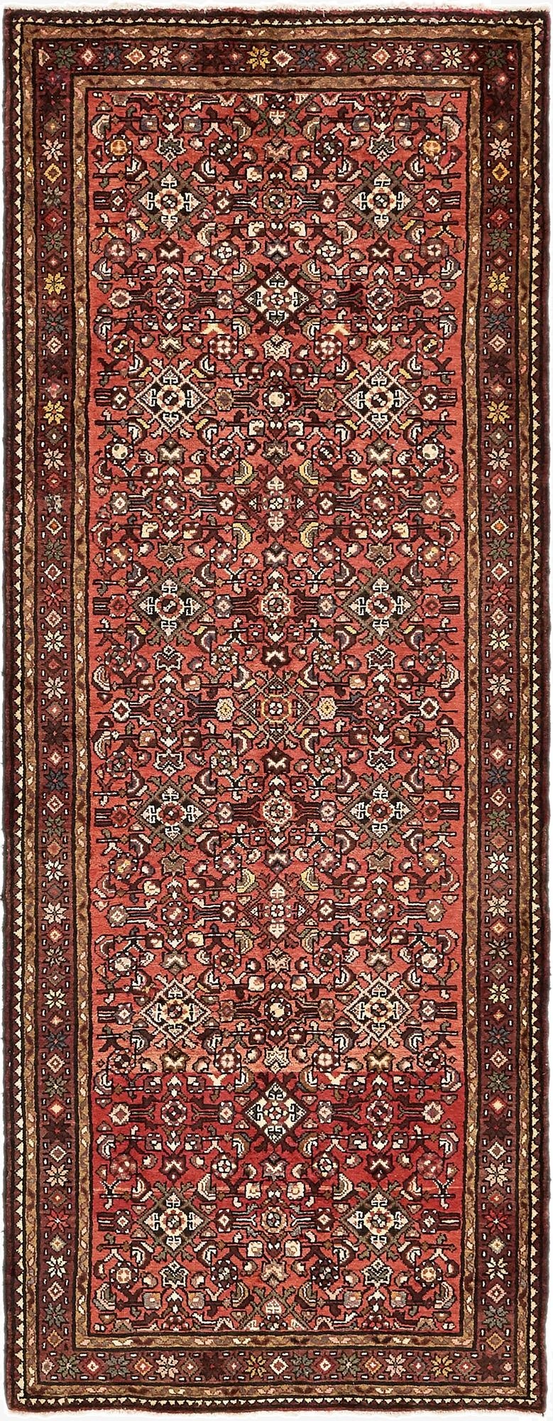  3' 10 x 10'  Hand Knotted Hossainabad Persian Wool Runner Rug